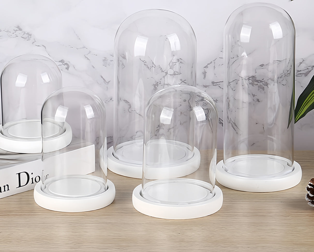Campana di Vetro con Base in Legno, Cupola vetro esposizione vetrina Centrotavolo Porta candela
