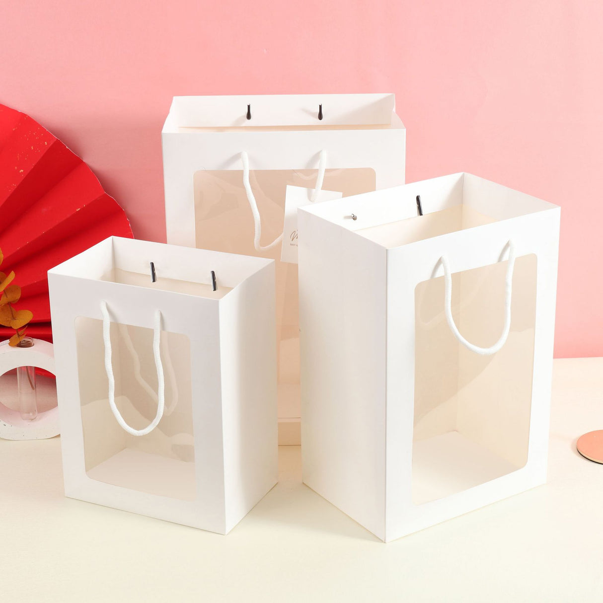 Wedding Bag Sacchetto Bianco Con Finestra Vetrina Trasparenti PVC