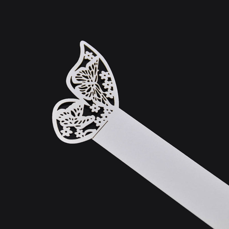 50pz Porta Tovaglioli Anelli Carta Perlata Bianca Farfalla