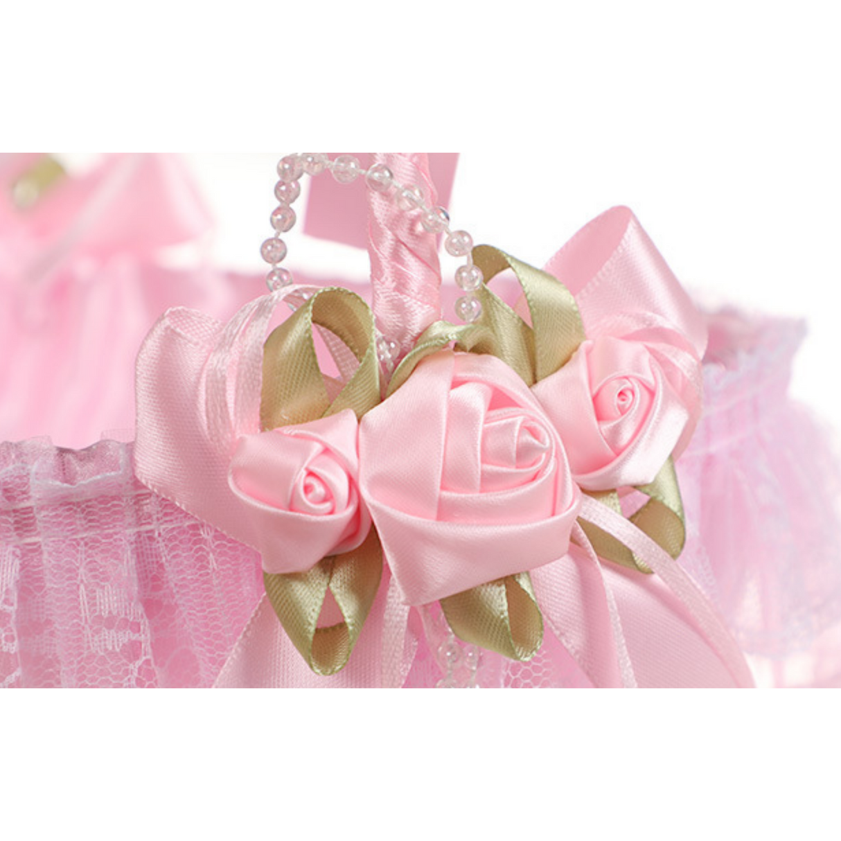 Cestino Vimini Decorativo per Cerimonie, 21x25 cm,con Nastri e Pizzo, Porta Fiori,Lancio di Petali e Bouquet da Sposa Per damigelle