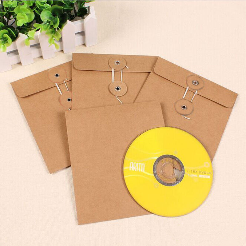 50 bustine custodia archivio per CD/DVD/BLU RAY In carta Kraft modello chiusura con corda di cotone