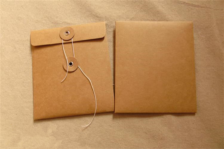 50 bustine custodia archivio per CD/DVD/BLU RAY In carta Kraft modello chiusura con corda di cotone