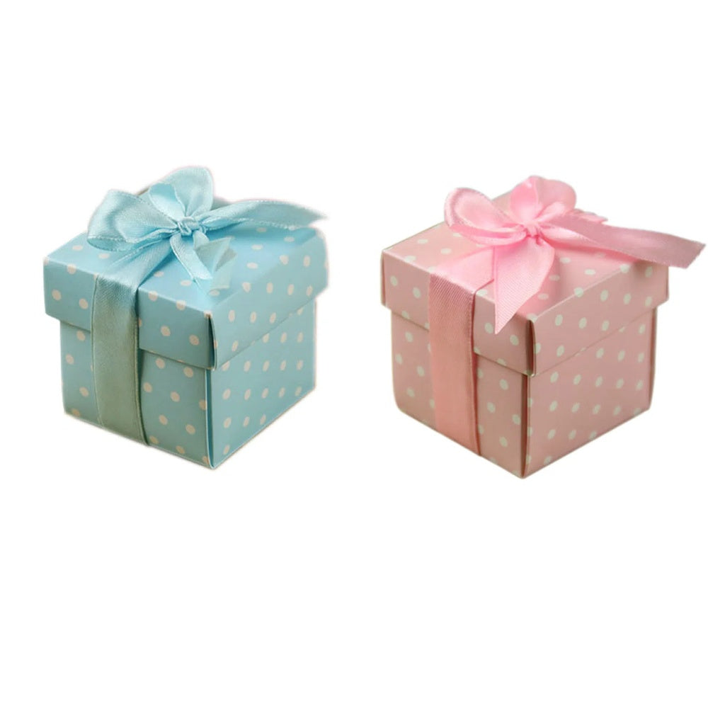 50pz Cubo Scatola Portaconfetti 5*5CM Fiocco Pois