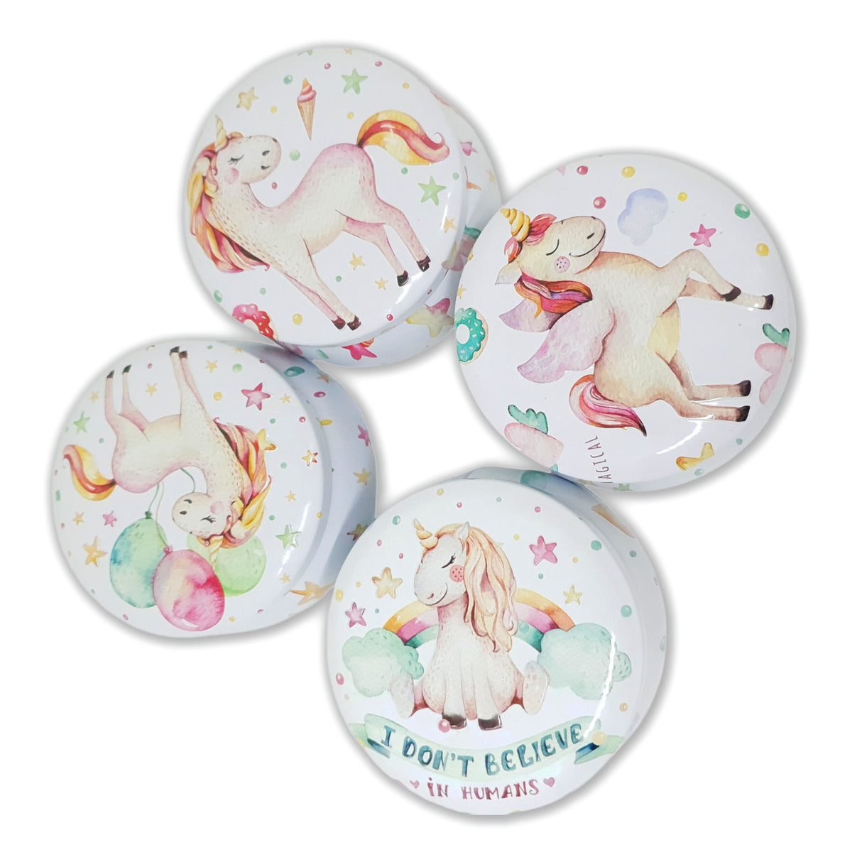 Scatola Rotonda Latta Cesto di Regalo Unicorno Portafortuna Portaconfetti