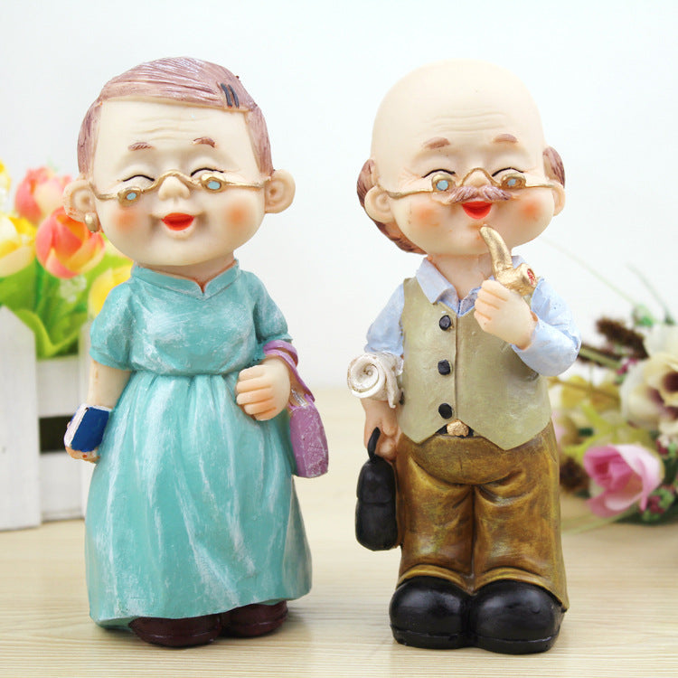 Statue decorative in resina coppia anziana nonni felici ornamento carino per casa o regalo