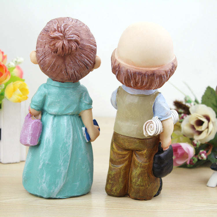 Statue decorative in resina coppia anziana nonni felici ornamento carino per casa o regalo