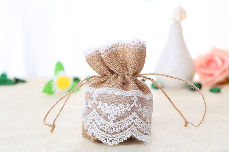 10pz Sacchetti Rustici Iuta con Pizzo 10 * 12cm