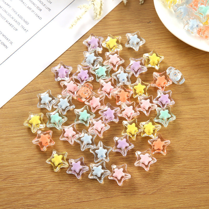100 Perline Trasparenti con Colori Interni Assortiti stella 14mm
