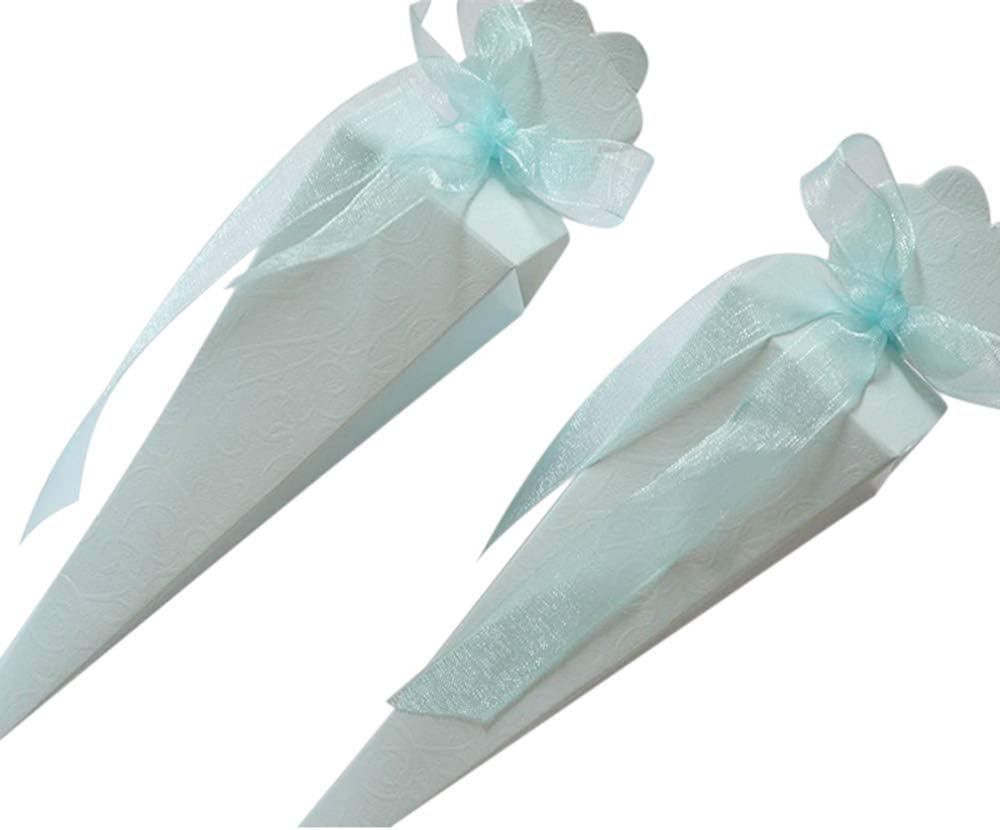 25 CONI PORTARISO PORTACONFETTI CON EFFETTO SETA BIANCA A RILIEVO (Nastro organza compreso)