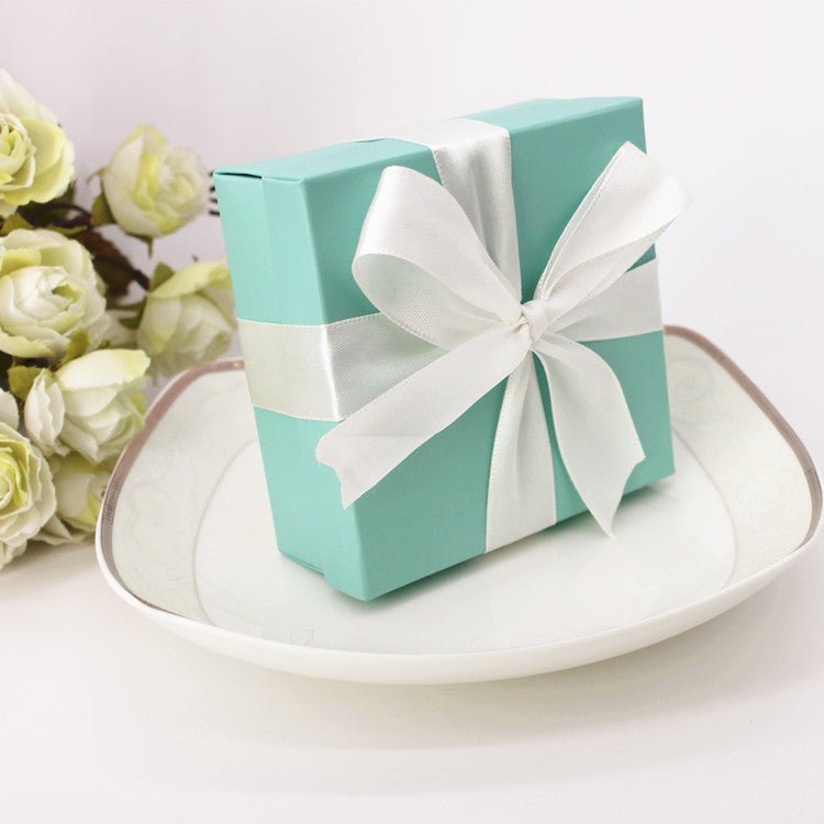 20pz Portaconfetti Cubo Colore Pantone-blue tiffany Con Nastro Bianco