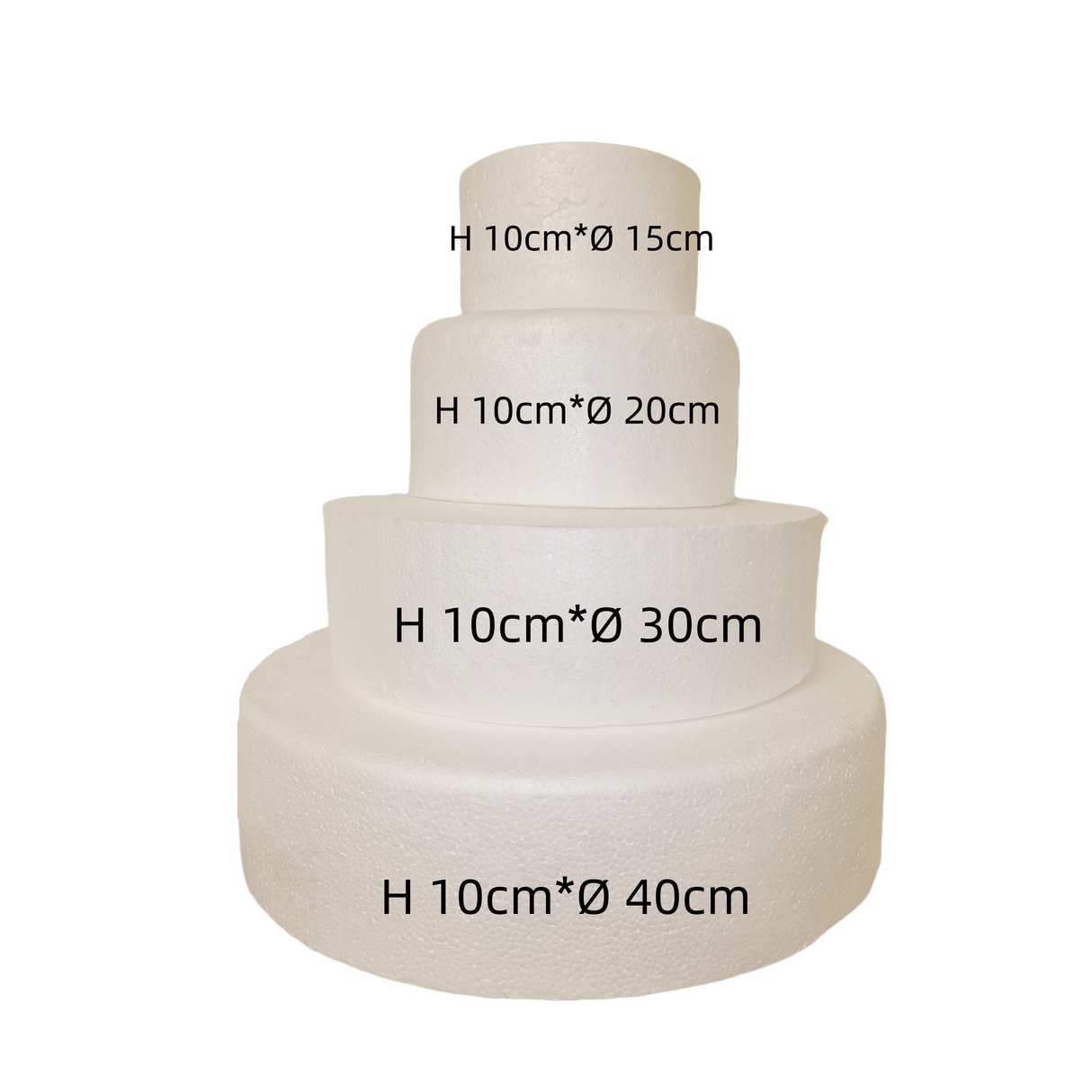 Torta di polistirolo, composto da 4 Dischi Altezza 10cm, diametro di 40-30 -20-15cm, creazione compleanno bomboniera