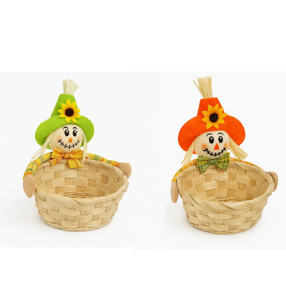 Cestino Intrecciato con Spaventapasseri Decorativo – Fatto a Mano, Ø 12,5 cm