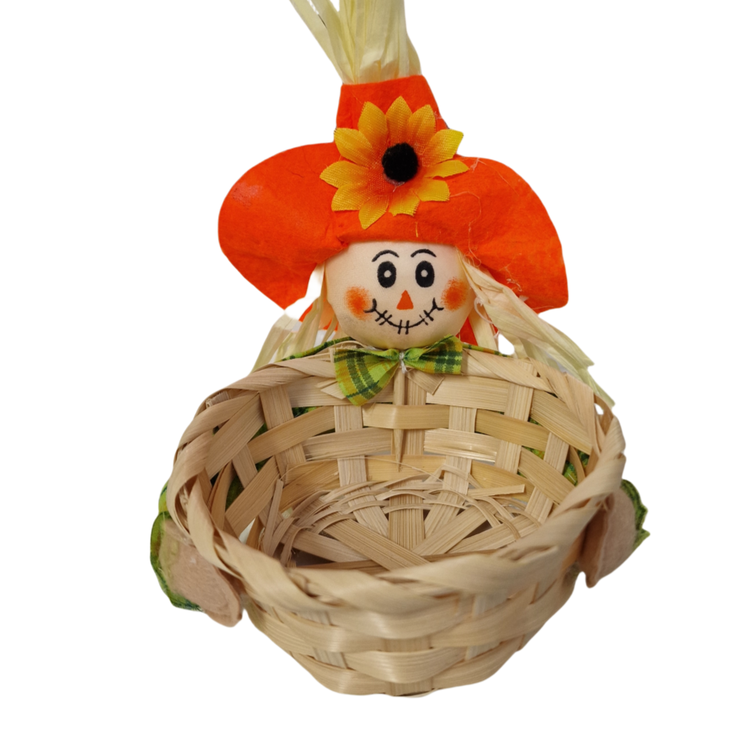 Cestino Intrecciato con Spaventapasseri Decorativo – Fatto a Mano, Ø 12,5 cm