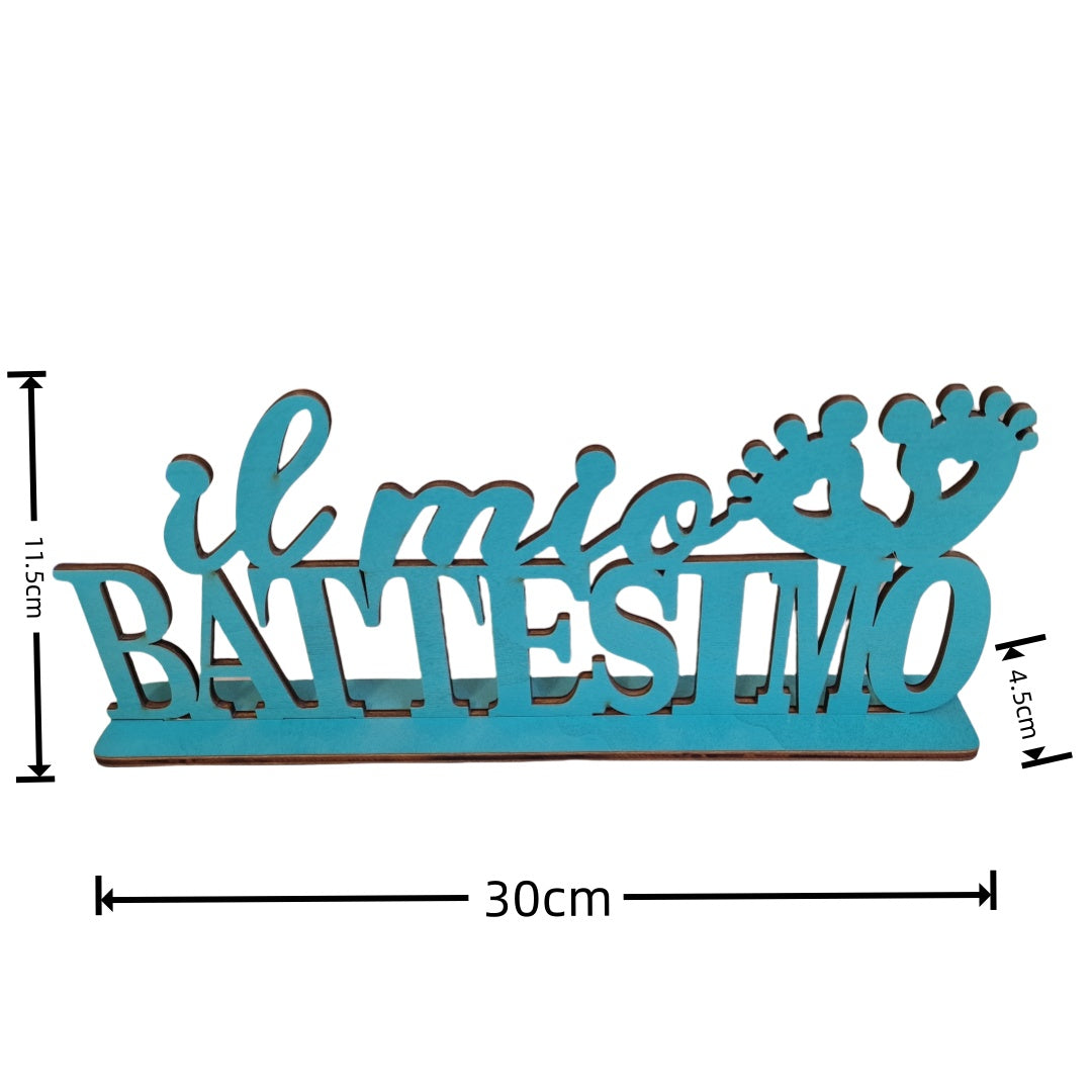 Decorazione Battesimo Legno Blu Scritta Il Mio Battesimo con Piedini – Centrotavola Tavolo Festa Bambino Neonati Maschio