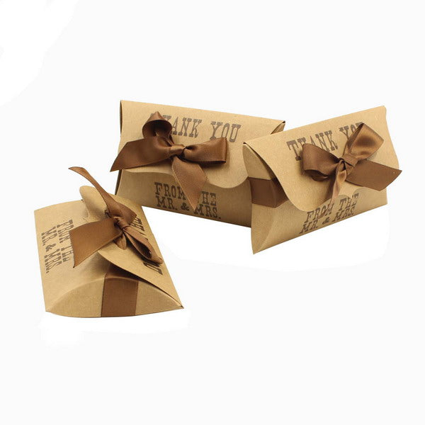 50pz Portaconfetti Cuscino Matrimonio"From The Mr.& Mrs" Compreso Nastro