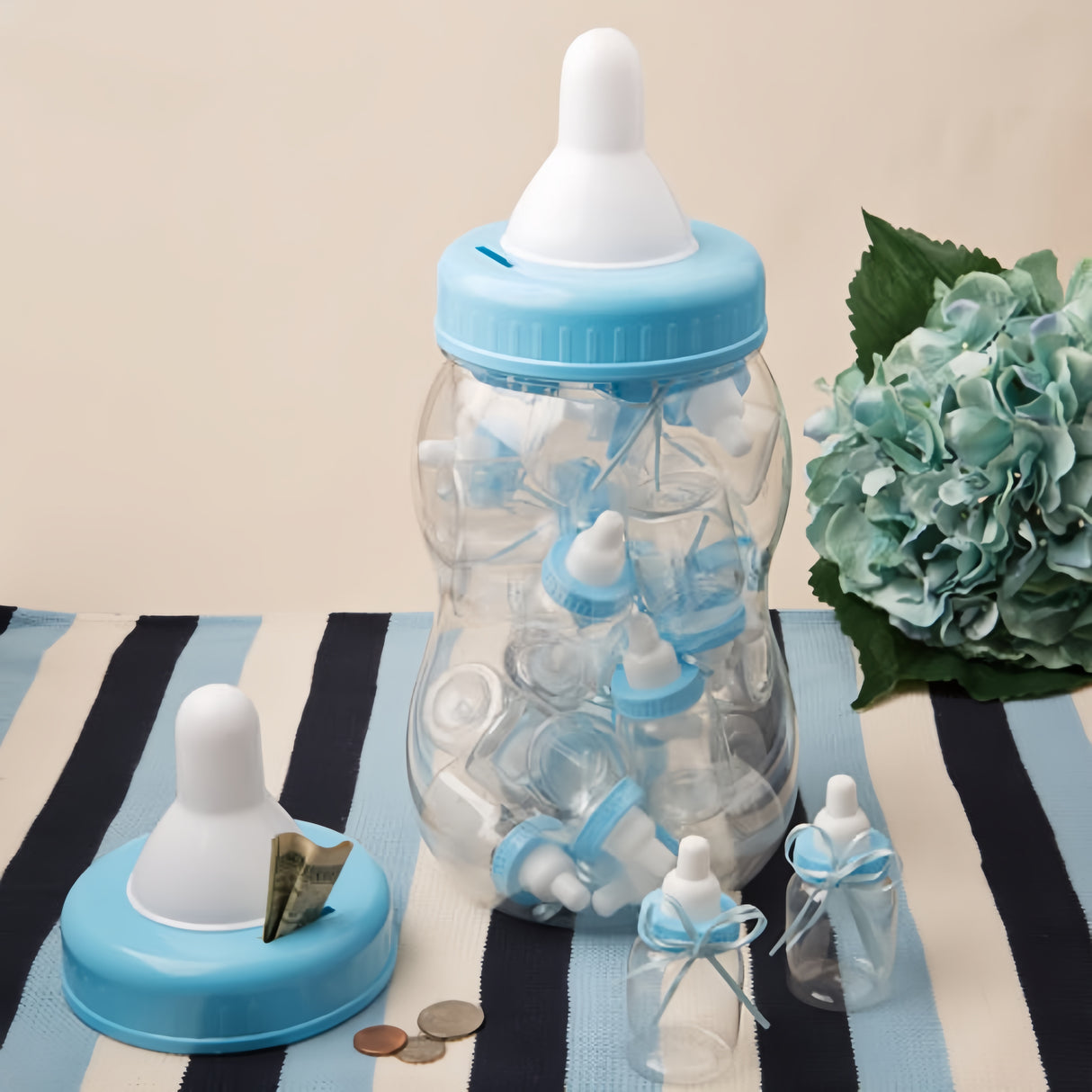 SALVADANAIO BIBERON CELESTE CON 30 BIBERON