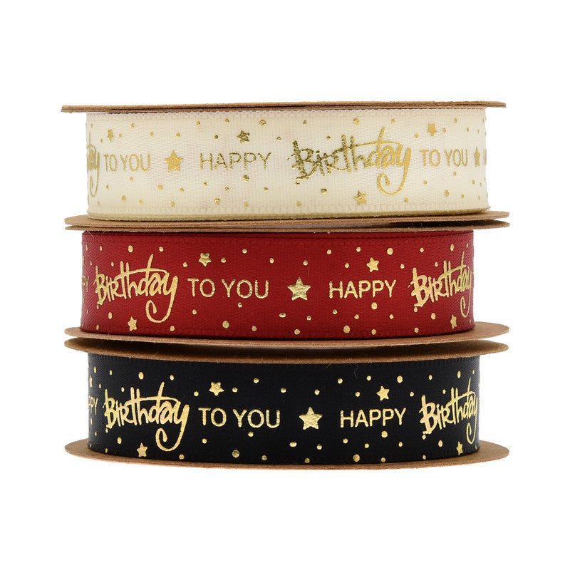Nastro poliestere 1.5cm*10yard Scritto dorata HAPPY BIRTHDAY TO YOU