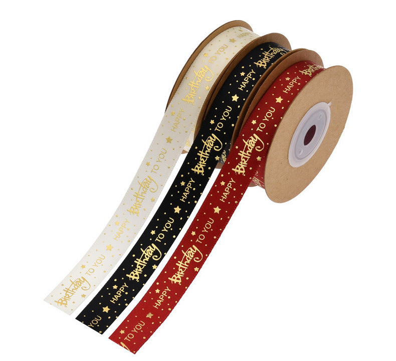 Nastro poliestere 1.5cm*10yard Scritto dorata HAPPY BIRTHDAY TO YOU