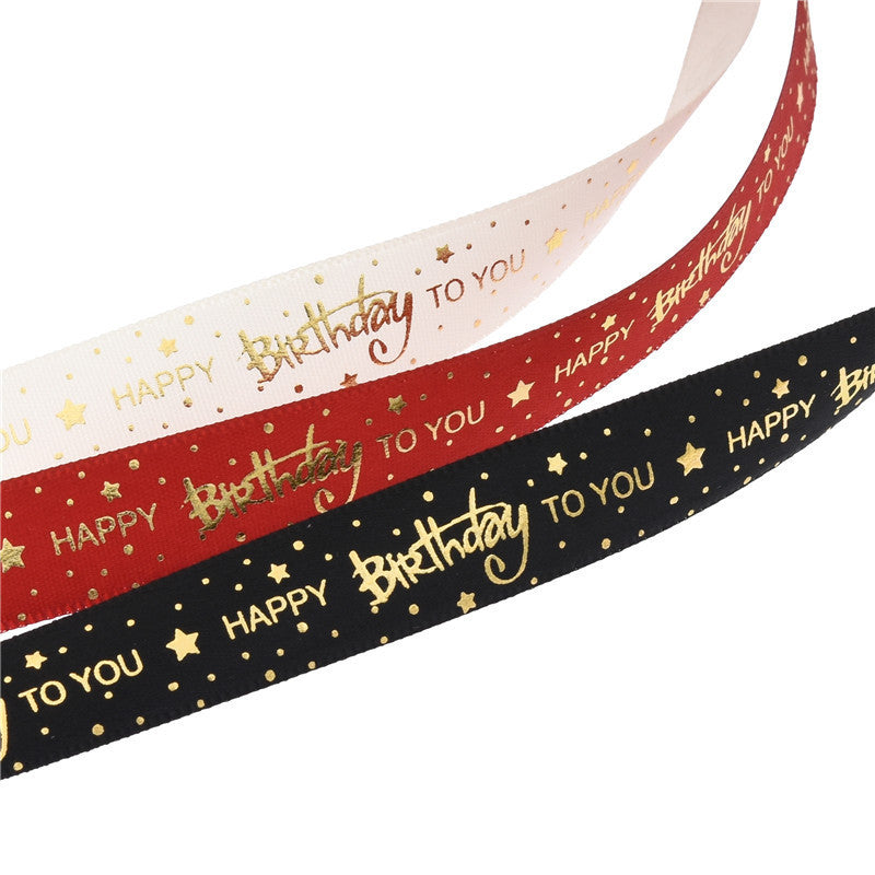 Nastro poliestere 1.5cm*10yard Scritto dorata HAPPY BIRTHDAY TO YOU