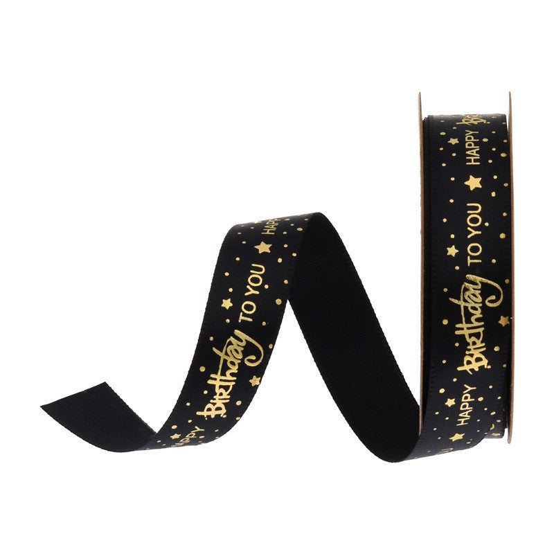 Nastro poliestere 1.5cm*10yard Scritto dorata HAPPY BIRTHDAY TO YOU