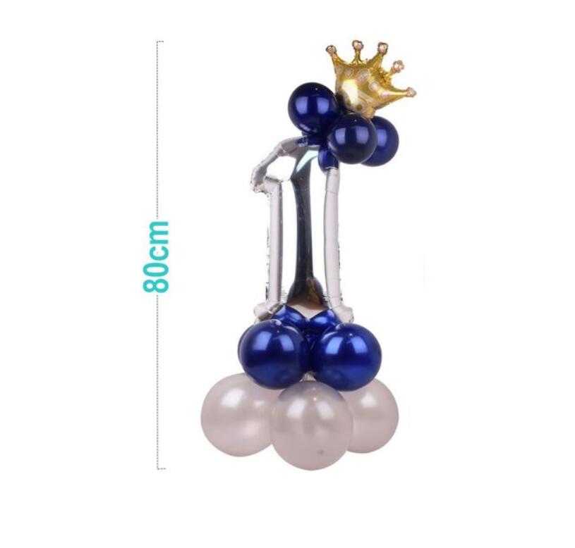 Numeri Giganti da 1-9 in Palloncino con Effetto Argento e Corona Dorata per compleanno