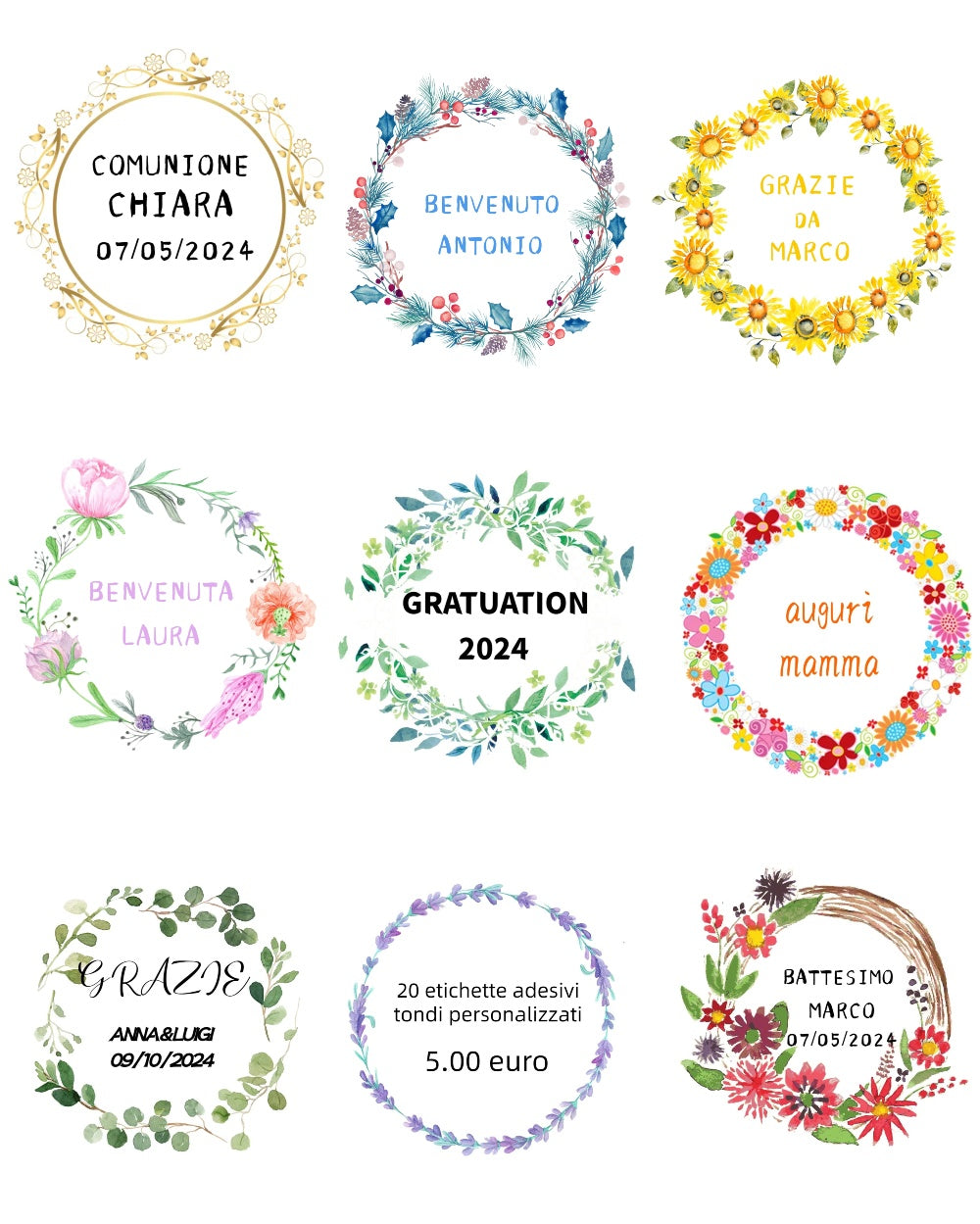 20 pezzi Adesivi Etichette rotondi personalizzati 5cm