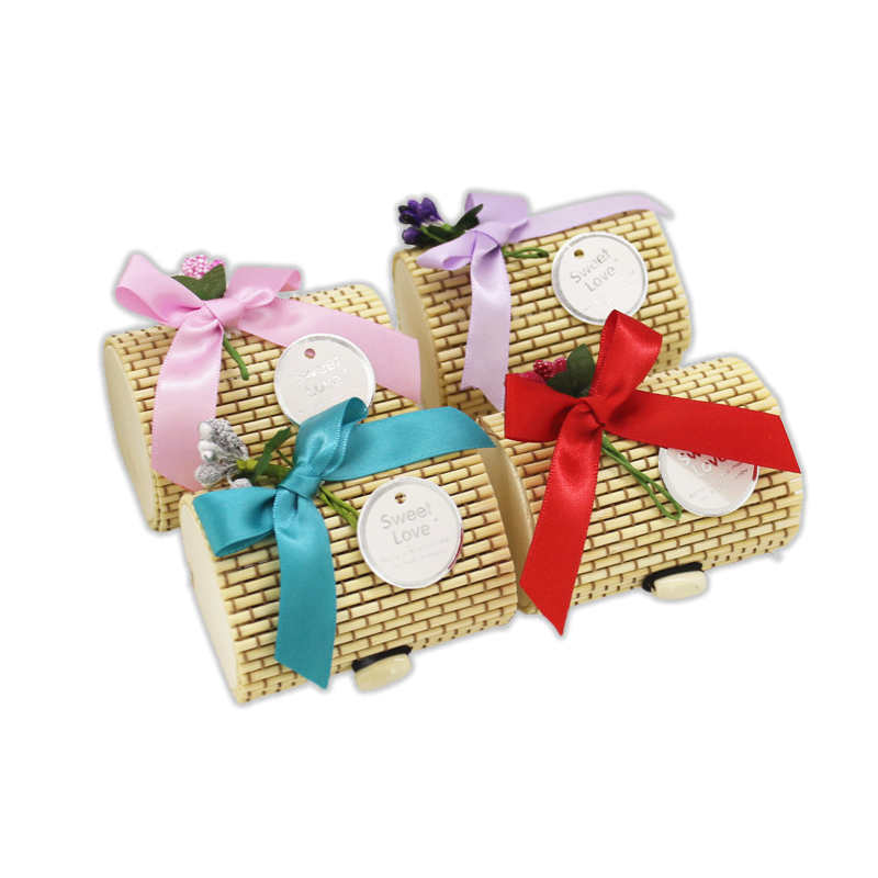 Scatola in Bamboo Legno Portaconfetti Compreso Fiore Fiocco Etichetta