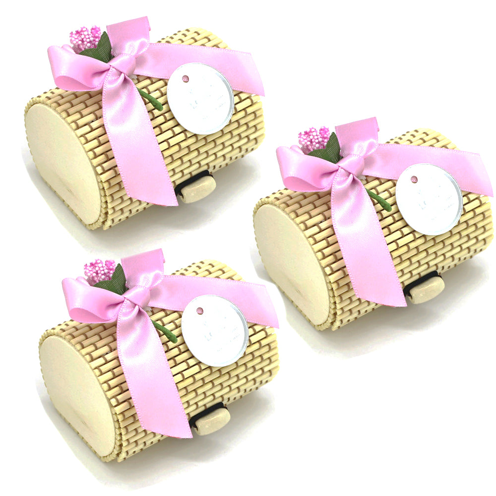 Scatola in Bamboo Legno Portaconfetti Compreso Fiore Fiocco Etichetta