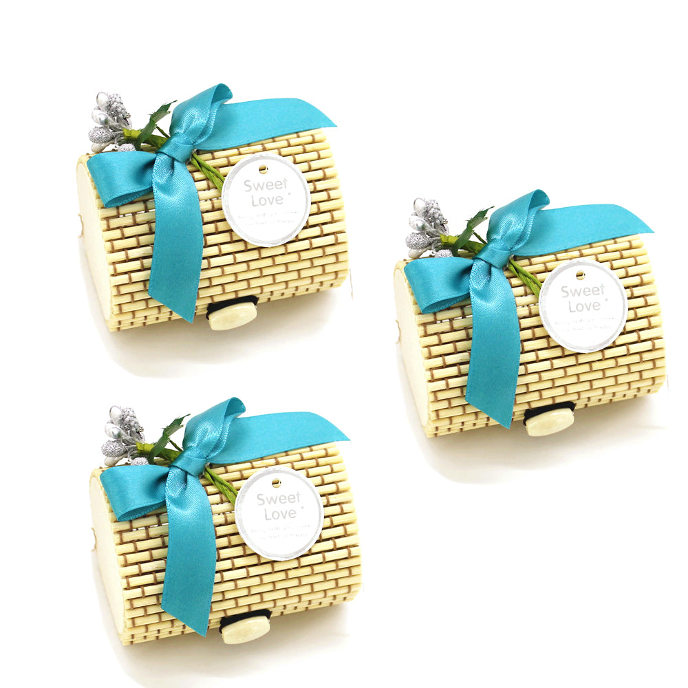 Scatola in Bamboo Legno Portaconfetti Compreso Fiore Fiocco Etichetta
