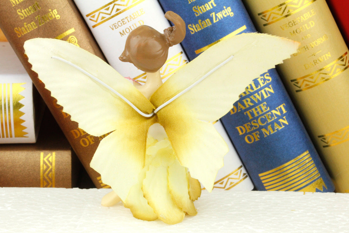 Set da 2 pezzi, Statue Angelo seduto, Fata dei fiori, Ornamento in resina, 15 cm