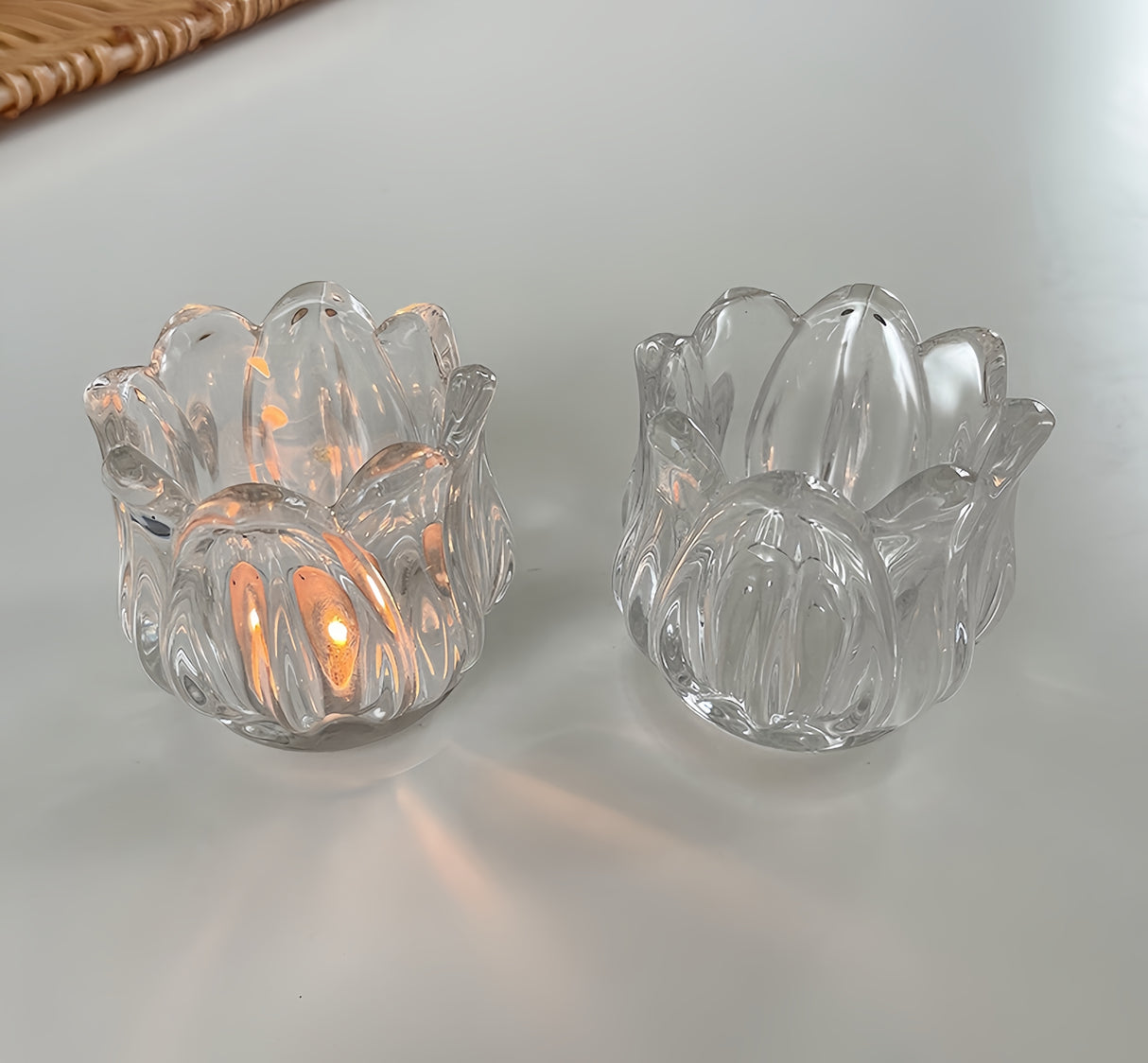 Portacandele Tealight vetro trasparente,da tavolo tulipano