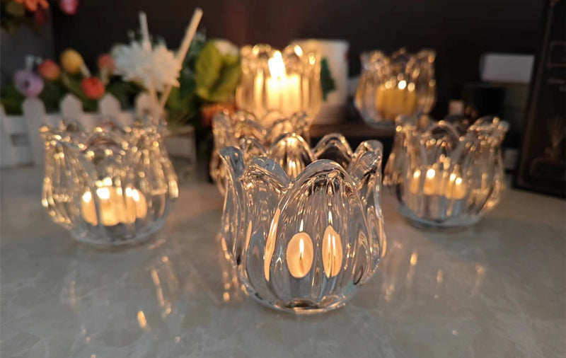 Portacandele Tealight vetro trasparente,da tavolo tulipano