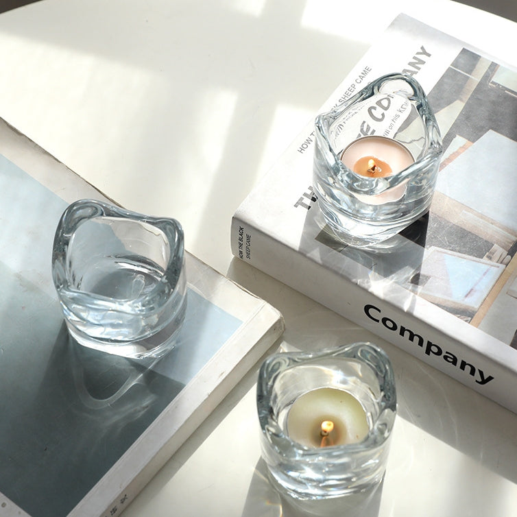 Portacandele Tealight vetro trasparente,da tavolo curvo
