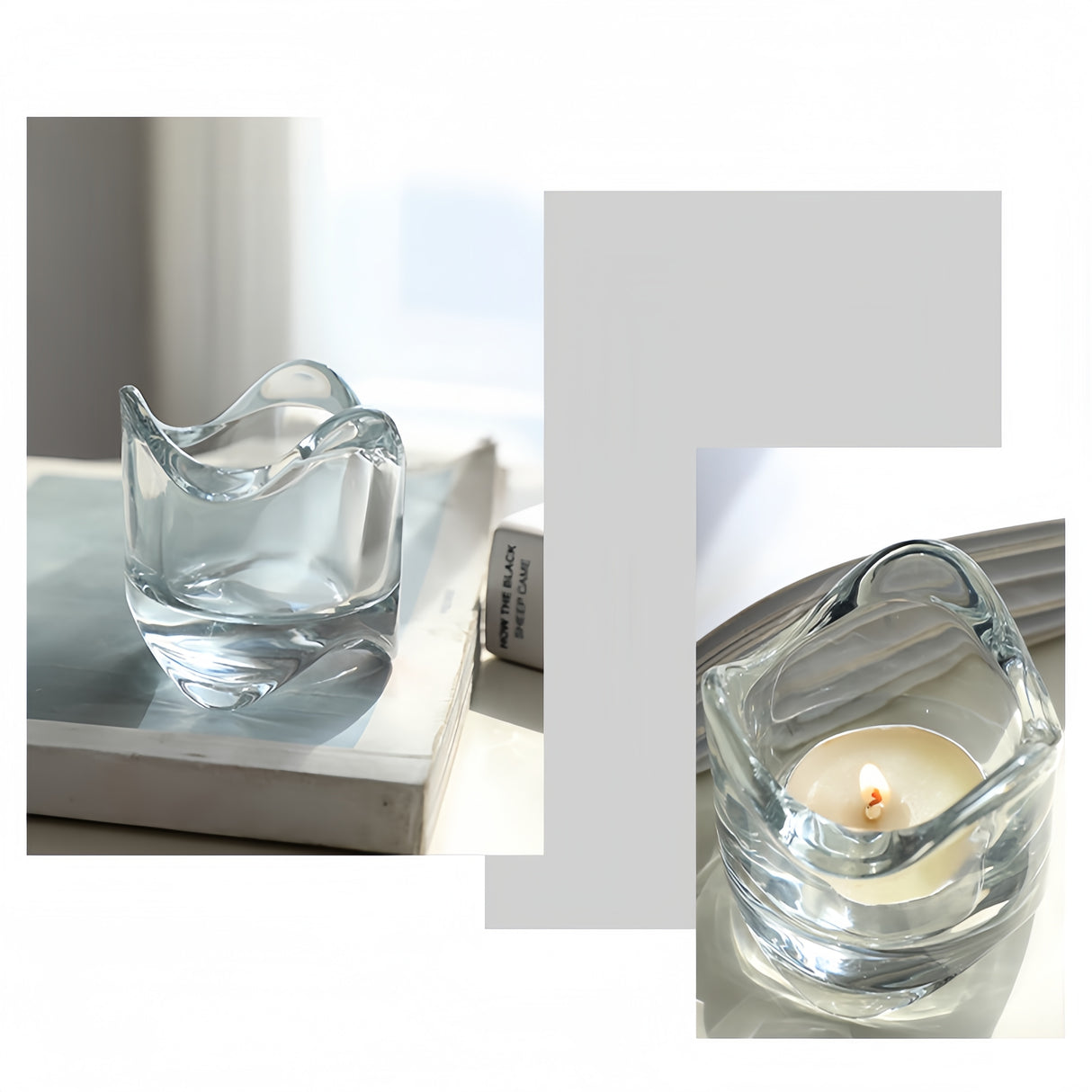 Portacandele Tealight vetro trasparente,da tavolo curvo