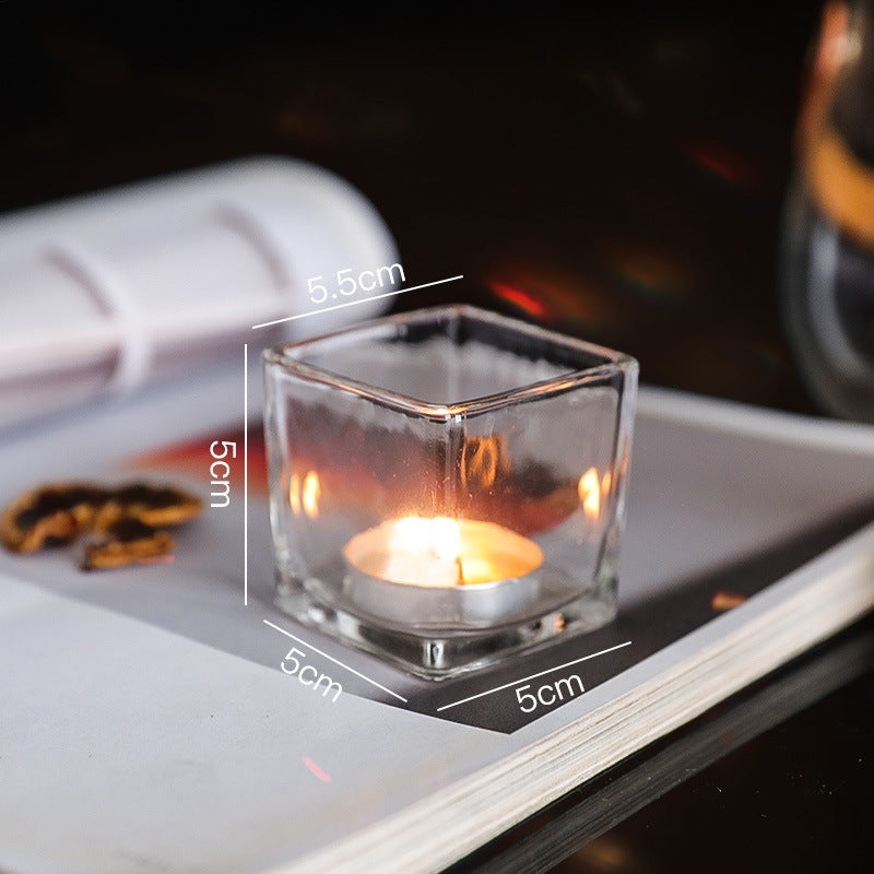 Portacandele Tealight vetro trasparente,da tavolo Cubo