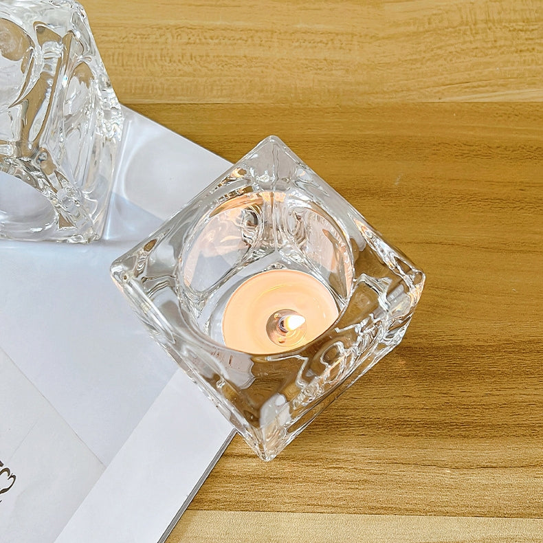 Portacandele Tealight vetro trasparente,da tavolo Cubetto