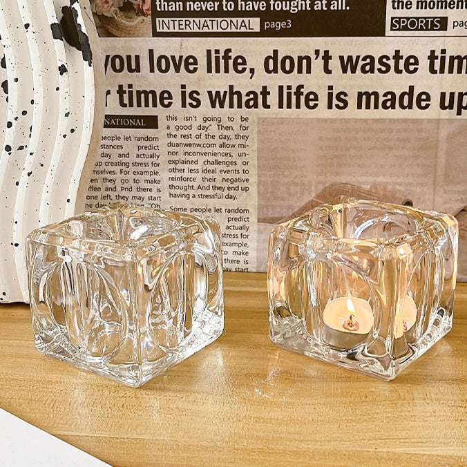 Portacandele Tealight vetro trasparente,da tavolo Cubetto