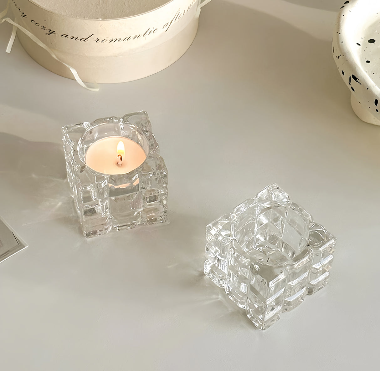 Portacandele Tealight vetro trasparente,da tavolo Cubetto
