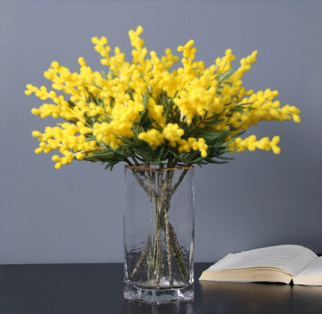 Ramo di Mimosa Artificiale 36 cm, Fiore Finto Giallo per Decorazione Casa, Vaso e Festa della Donna