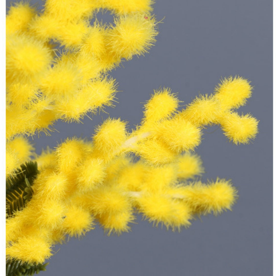 Ramo di Mimosa Artificiale 36 cm, Fiore Finto Giallo per Decorazione Casa, Vaso e Festa della Donna