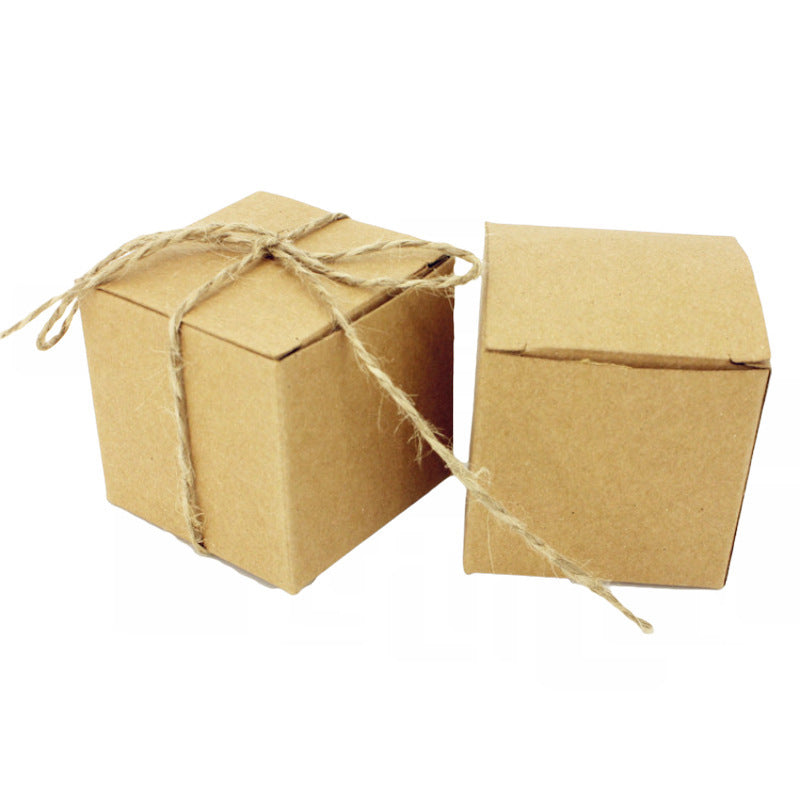 50pz Cubo Scatola Portaconfetti In carta Kraft con Corda in canapa Tema naturale