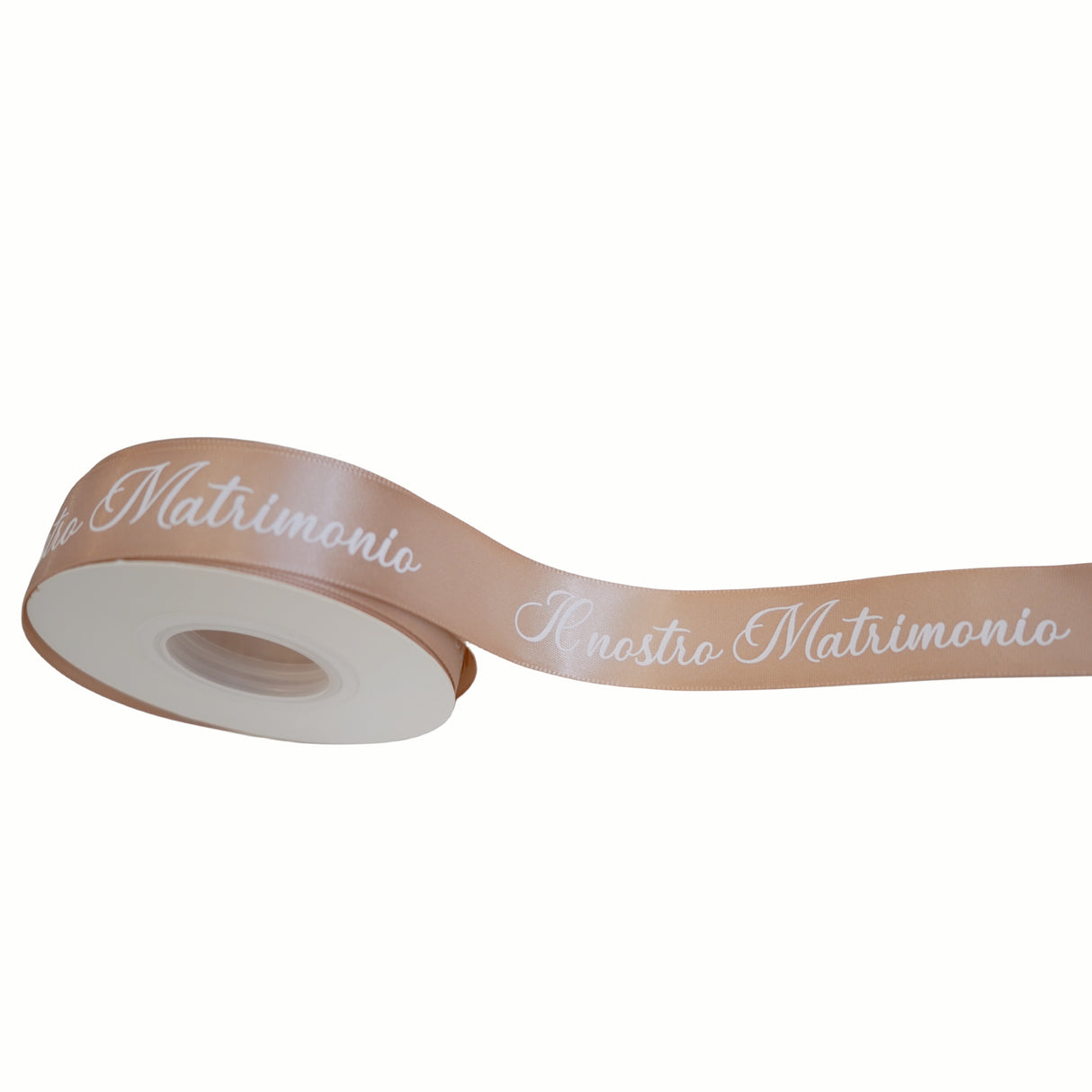 Nastro champagne in raso di alta qualità con scritto il nostro matrimonio