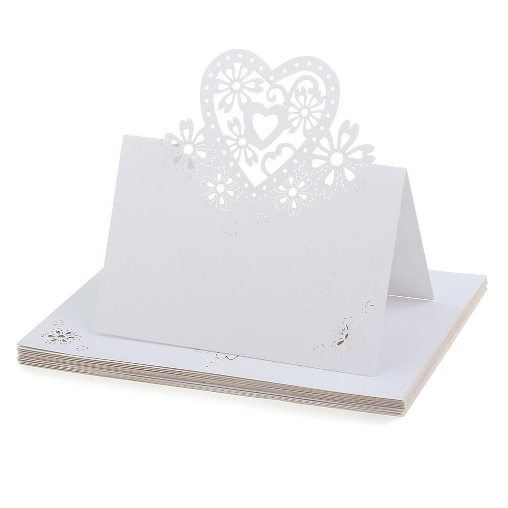 20x Cuore segnaposto BIANCO PERLATO glitter
