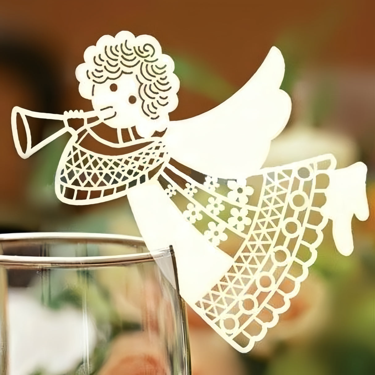 50pz Angelo Segnaposto Segnabicchieri Segnatavolo carta bianca perlata