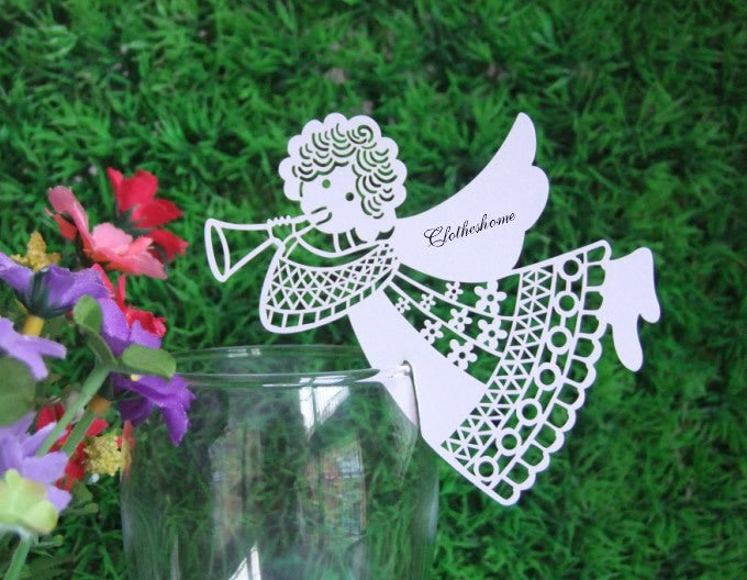 50pz Angelo Segnaposto Segnabicchieri Segnatavolo carta bianca perlata