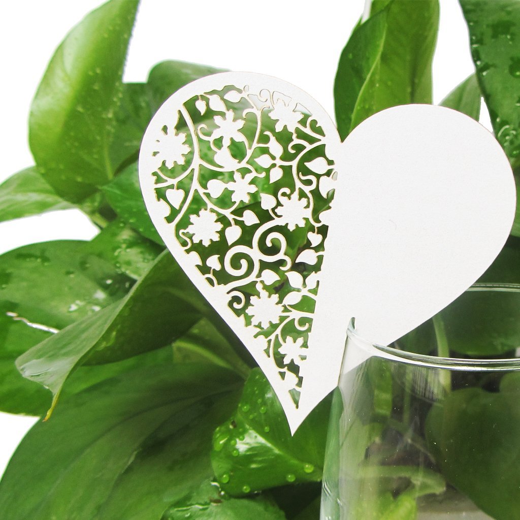 50pz Cuore Segnaposto Tavola in Carta Perlata