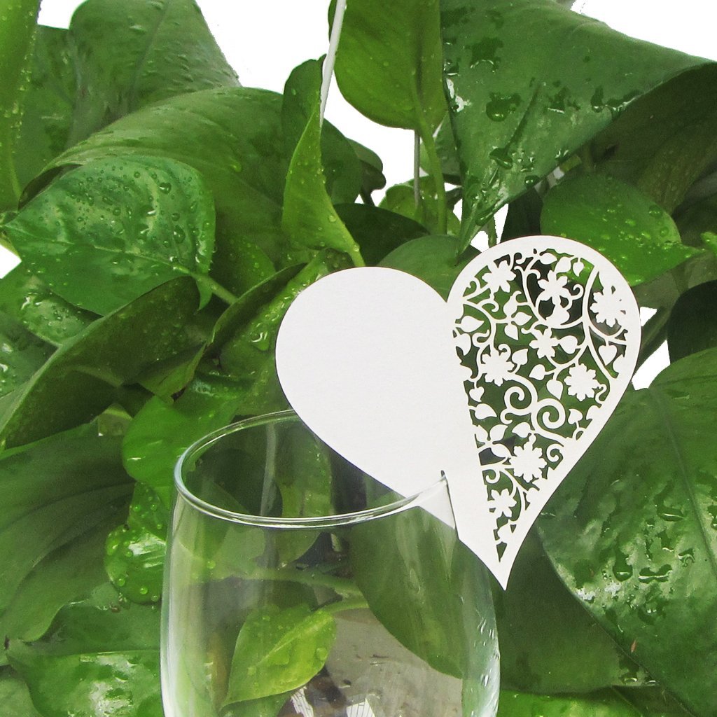 50pz Cuore Segnaposto Tavola in Carta Perlata