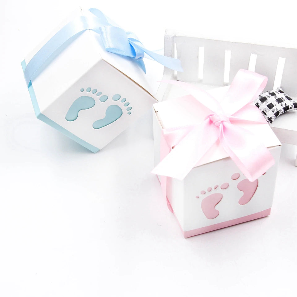 50 Scatola Cubo Piedini Battesimo Nascita Portaconfetti