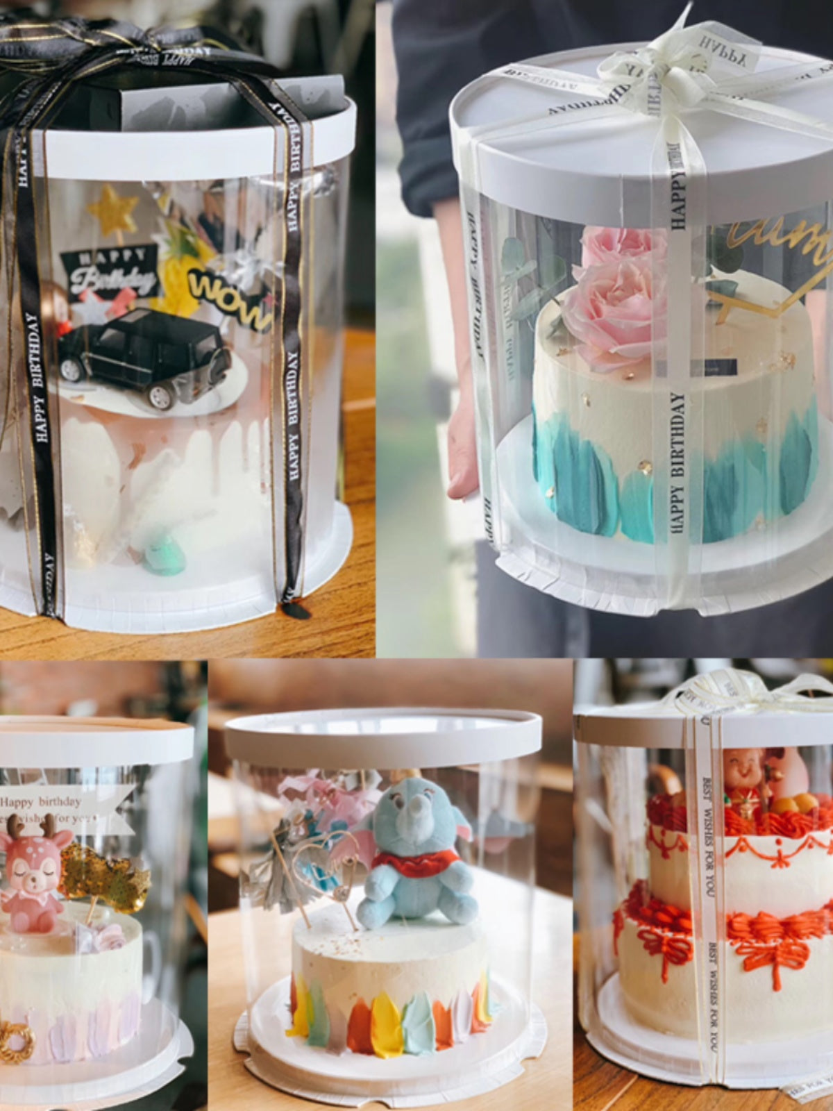 Scatola per Torta Trasparenti in Plastica con Coperchio Bianco