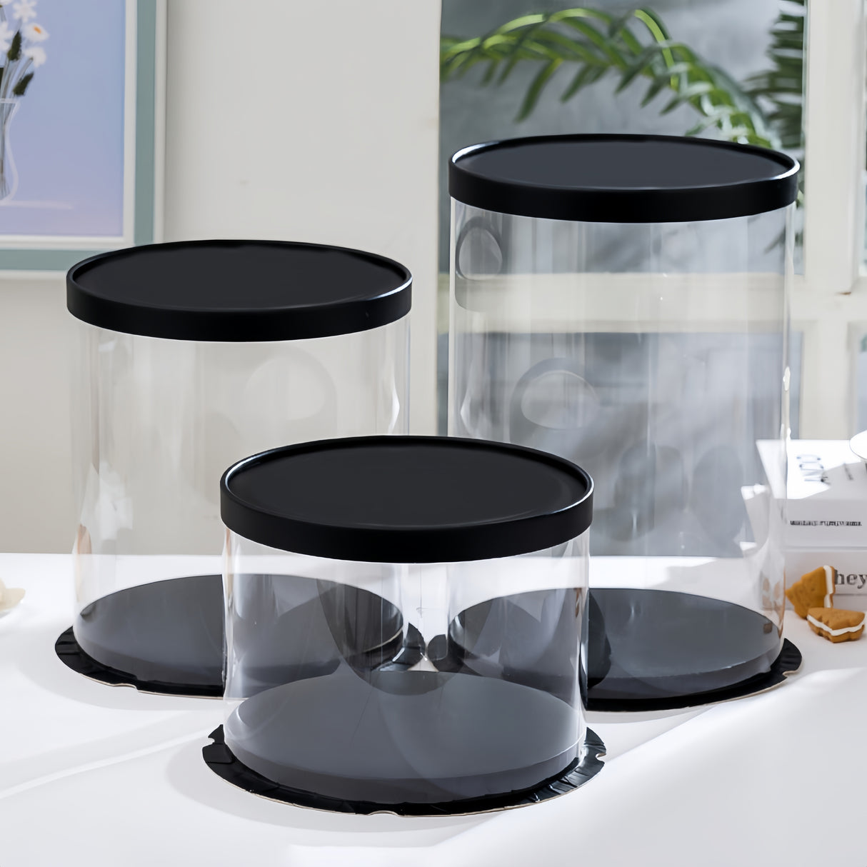 Scatola per Torta Trasparenti in Plastica con Coperchio Nero